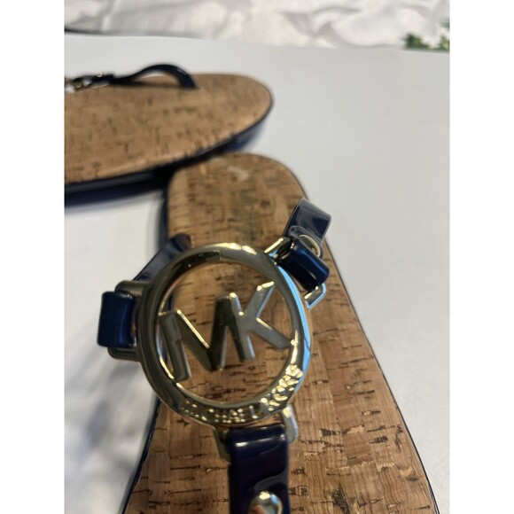 Michael Kors jet set jelly Cork flip flop MK Metal Logo Navy Blue Sz 7 - Picture 11 of 13